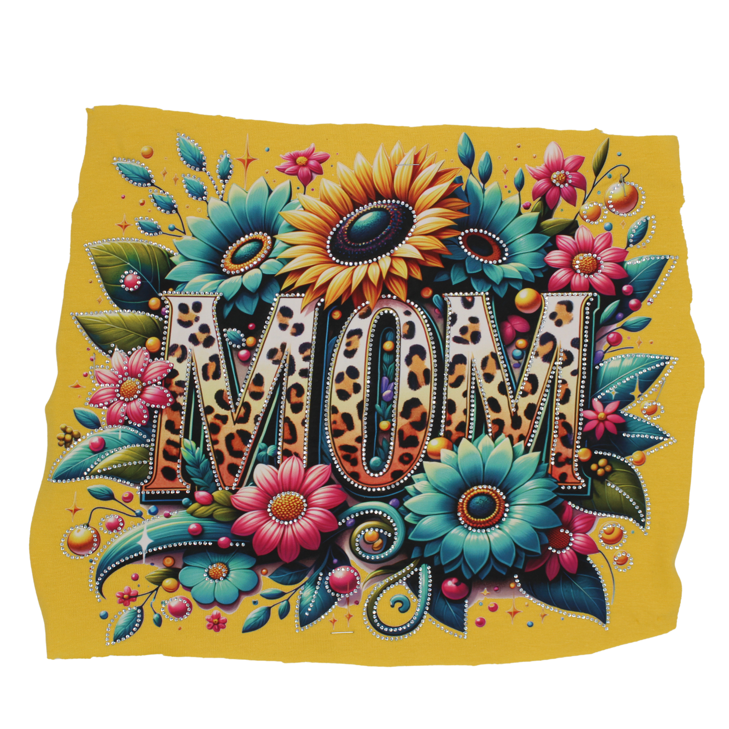 Leopard Floral MOM Rhinestone DTF Transfer
