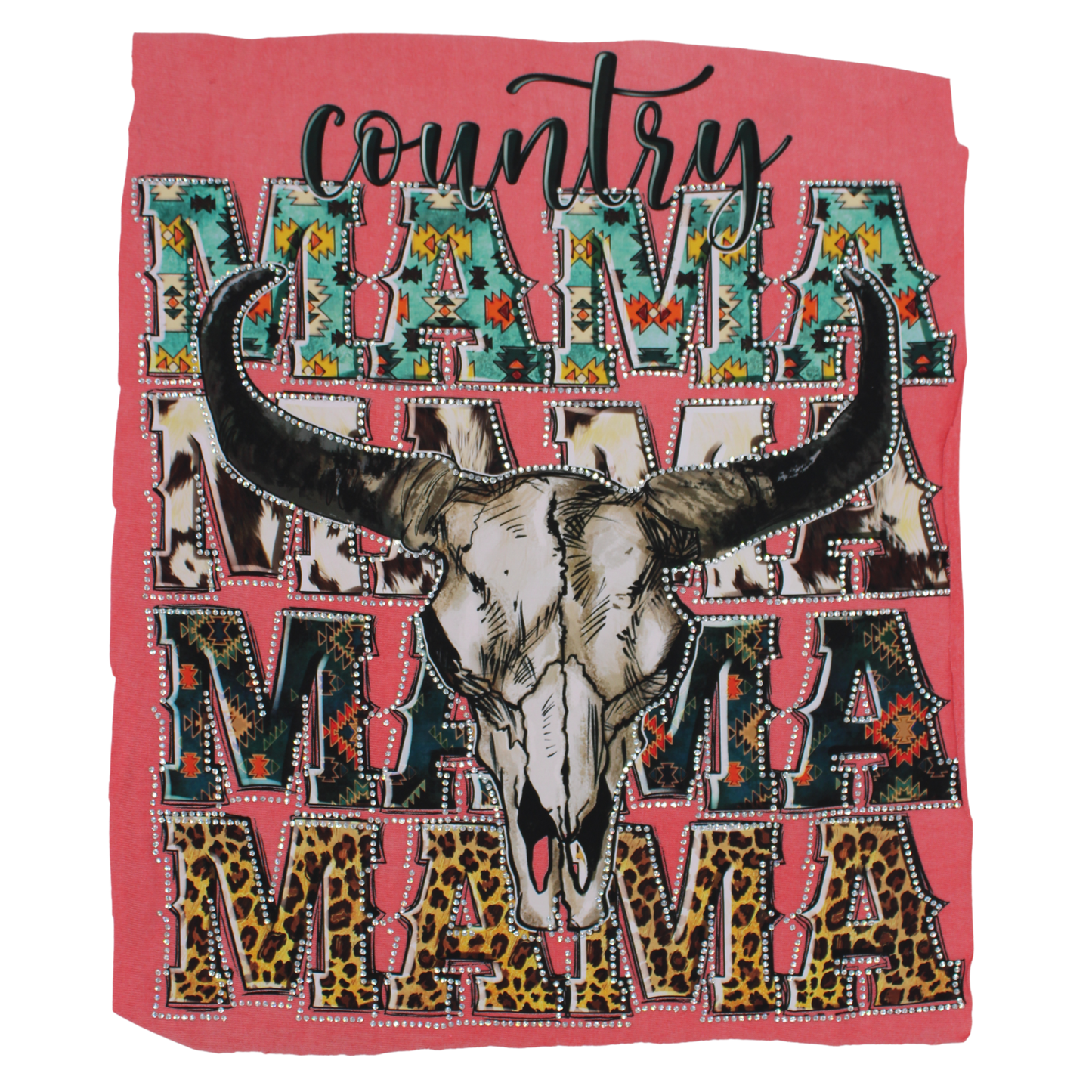 Country MAMA Stacked DTF Transfer with Cow Print & Turquoise