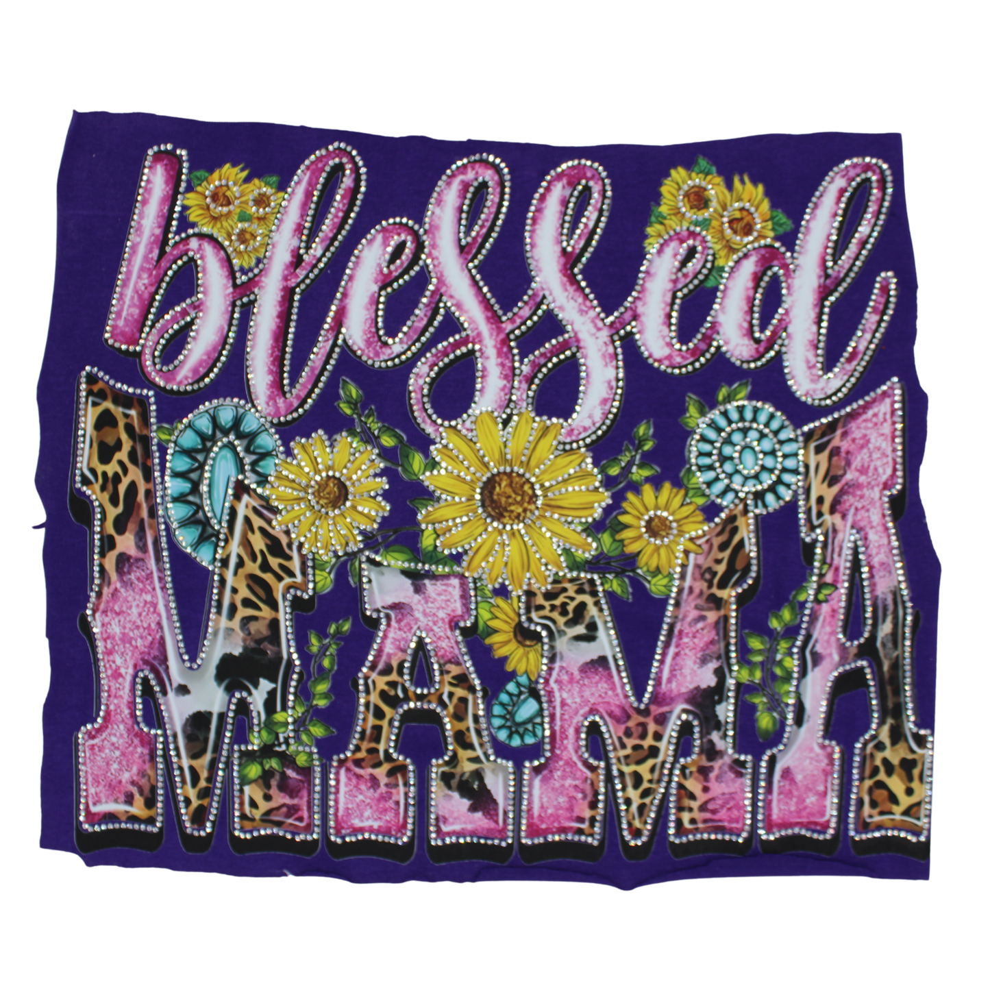Blessed Mama Sunflower Rhinestone DTF Transfer