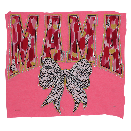 Pink Cowhide MAMA Bow Rhinestone DTF Transfer