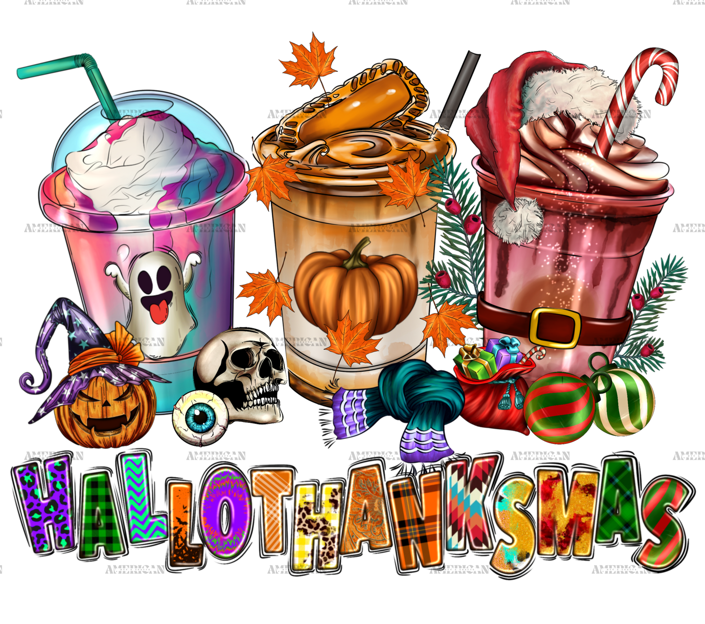 Hallothanksmas Cups DTF Transfer